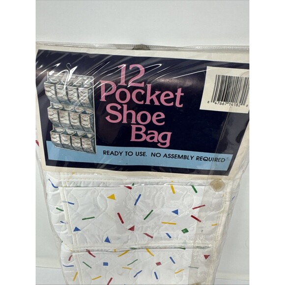 Vintage Shoe Holder Bag 12 Pocket Closet Hanging 30” x 18” NOS 1980s Confetti - Picture 3 of 7